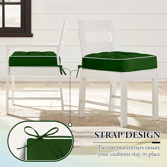 Wellsin Outdoor Chair Cushions Set of 2, Patio Cushions for Outdoor Furniture, Tufted Waterproof Outdoor Chair Pads, 17 x 17 Inch, Forest Green