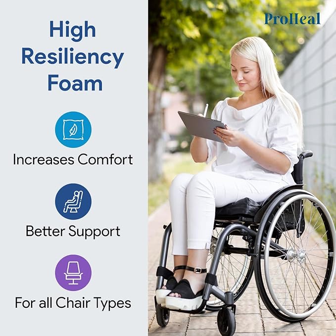 Wheelchair Seat Cushion Gel Infused Foam - Orthopedic, Coccyx, Tailbone Support - High Resilience for Positioning and Stability Prevents Pressure Sores -18" x 18" x 3"