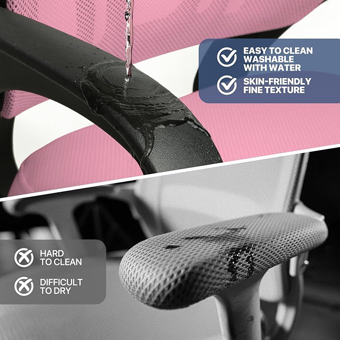 MoNiBloom Mesh Office Chair, Ergonomic Computer Chair for Adults, Rolling Swivel Mid-Back Desk Chair with Lumbar Support, Comfy Armrest for Home Office, Gaming, Pink