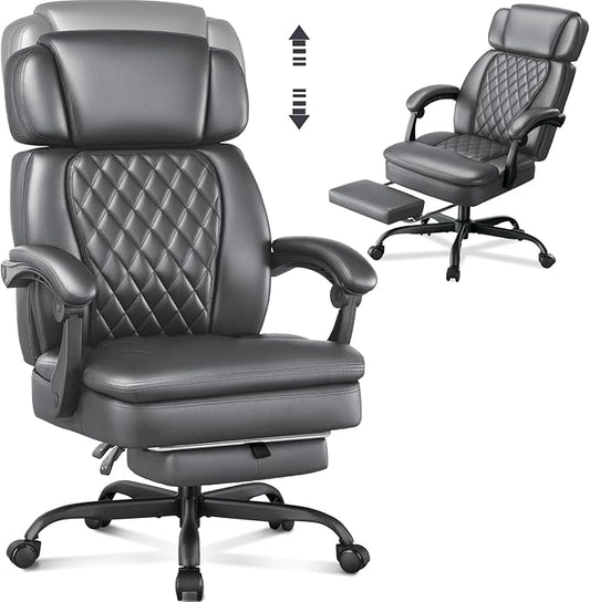400lbs Executive Office Chair with Foot Rest for Heavy People, Ergonomic Big and Tall Desk Chair with Adjustable Headrest, High Back PU Leather Comfy Heavy Duty Computer Chair with Spring Cushion