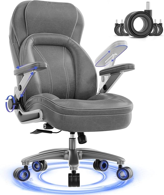 Big and Tall Office Chair, 600lbs Heavy Duty Desk Chair with 5D Arms, Adjustable Lumbar Support & Height, Tilt Function, PU Leather High Back Ergonomic Executive Computer Chair