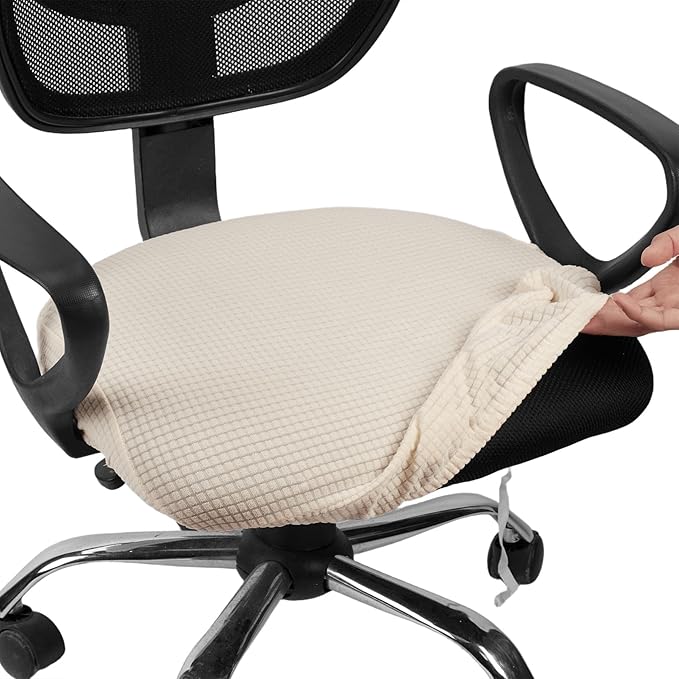 Melaluxe Stretch Jacquard Office Chair Cover, Removable Washable Desk Chair Cover Rotating Chair Seat Slipcover, Cream-White