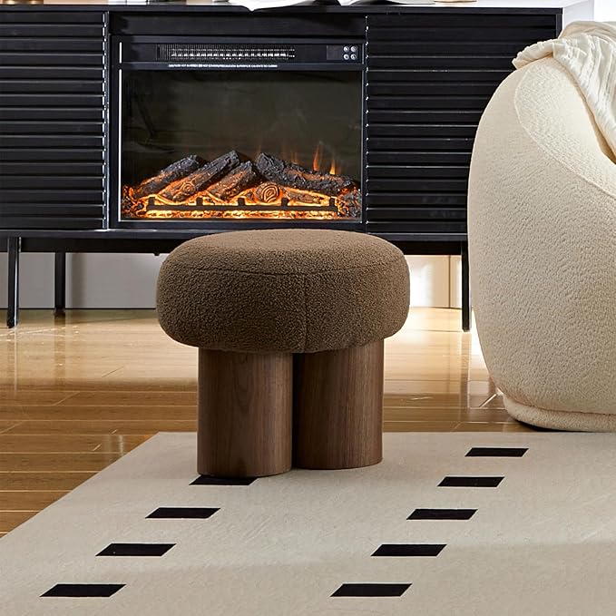 Round Foot Stool, Small Mushroom Ottoman Footstools Modern Pouf Boucle Ottoman, Teddy Foot Rest for Couch Sofa Comfy Floor Footrest Step Stool for Living Room,Bedroom,Desk,Office(Brown)