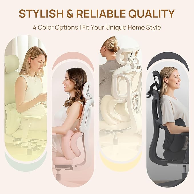 CabLady S1 Petite Ergonomic Home Desk Chair with Footrest and Headrest, High Back Fixed Lumbar Support with Detachable Pillow, Reclining Cute Office Chair for Women & Girls, 300 LBS Capacity