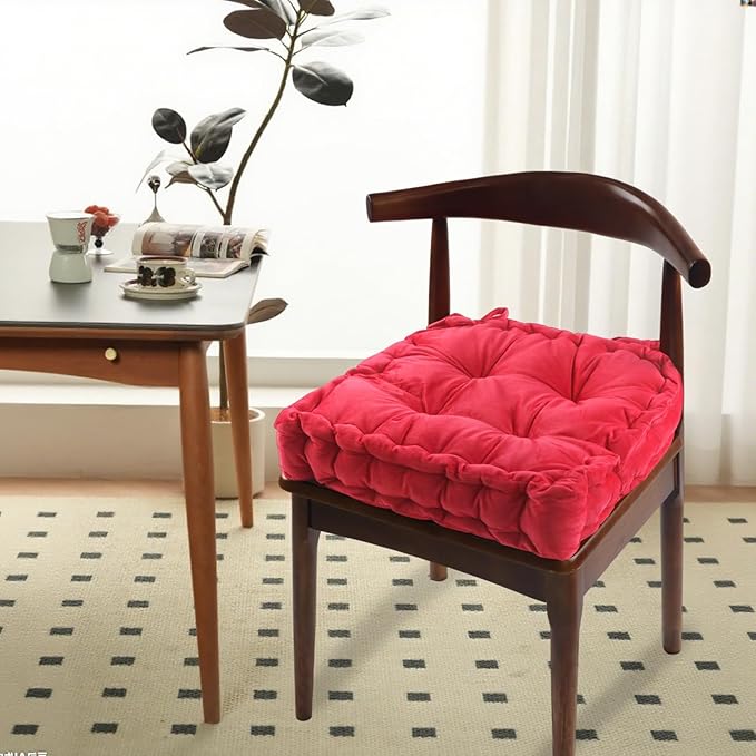 vctops Chair Cushion for Dining Chair, Soft Velvet Square Seat Cushion with Ties Cozy Indoor Chair Pad Cushion for Office Kitchen Dining Room (Bright Red,16"x16")