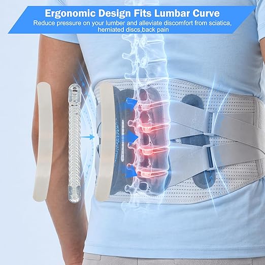 NuCamper Back Brace for Lower Back Pain Relief - Adjustable Lumbar Support Belt for Men Women, Breathable Back Support Brace with Dual Compression for Herniated Disc, Sciatica, Office,Work - Gray S