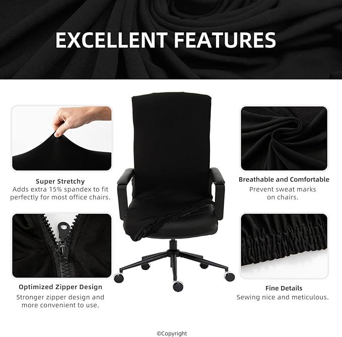 DIVA EN CAMINO DEC Water Resistant Office Chair Cover with Zipper, Stretch Slipcover for High Back Chair, Black