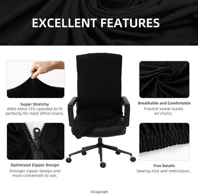 DIVA EN CAMINO DEC Water Resistant Office Chair Cover with Zipper, Stretch Slipcover for Desk, Boss, or High Back Chair, Black