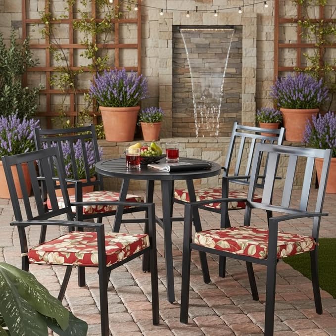 Outdoor 18 inch Square Patio Dining Chair Pads – Comfortable Fiber-Filled Seat Cushions with Ties, Reversible Polyester Fabric - Roma Floral, Set of 4