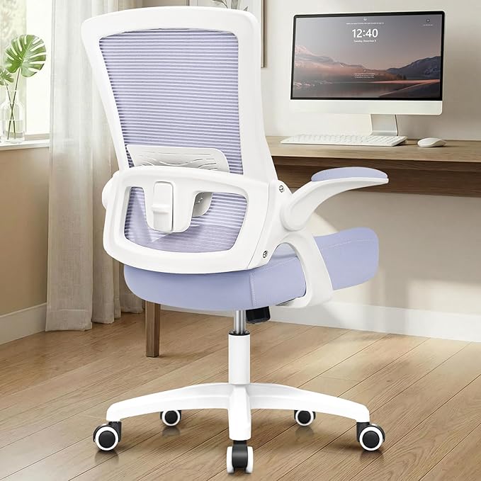 NEO CHAIR Office Desk Gaming Chair Computer High Back Mesh Seat with Rolling Wheels Ergonomic Adjustable Comfy Flip-up Armrests Lumbar Support Height for Home (Purple)
