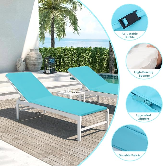 Outdoor Chaise Lounge Cushions for Patio, Lounge Chair Cushions, Waterproof Replacement Seat Pads for Outdoor Furniture (2, Teal, 80"x26"x3")