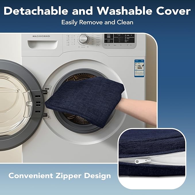 Chair Cushions for Dining Chairs, Non Slip Chair Pads with Ties and Washable Covers, Memory Foam Kitchen Chair Cushions Set of 4, 16"X16"X2.5", Navy