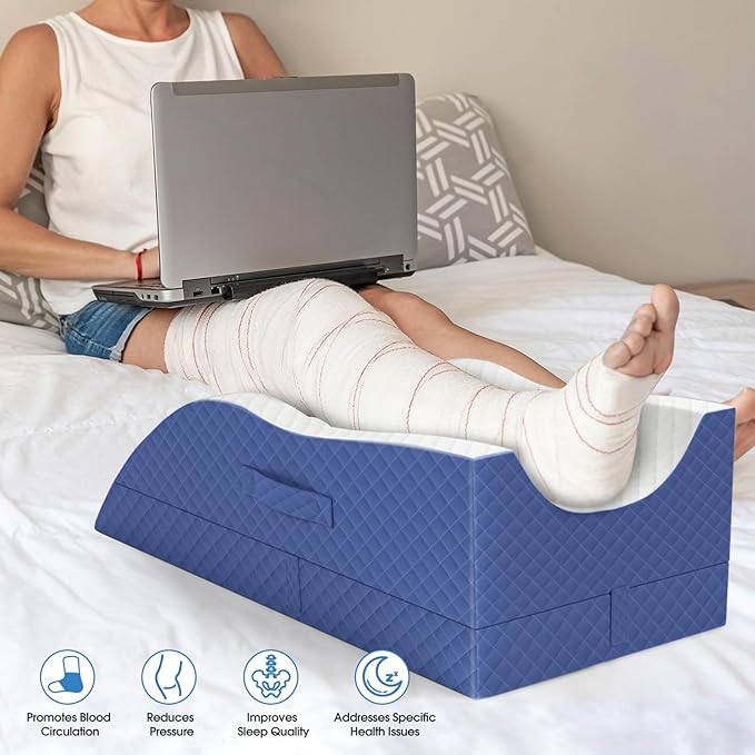 TranquilRelax Elevation Pillows for Leg After Surgery, Memory Foam Adjustable Wedge Pillow for Injury or Rest, Ankle Pillow for Sleeping Blood Circulation Blue/Double Leg
