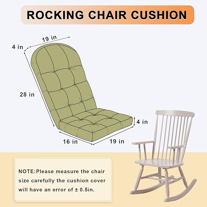 Rocking Chair Cushion - Chenille Fabric, High-Density Sponge, Durable Comfort Double-Sided Tufted Seat Pads with Ties, Chenille︱Avocado Green, 44x19x4 inch