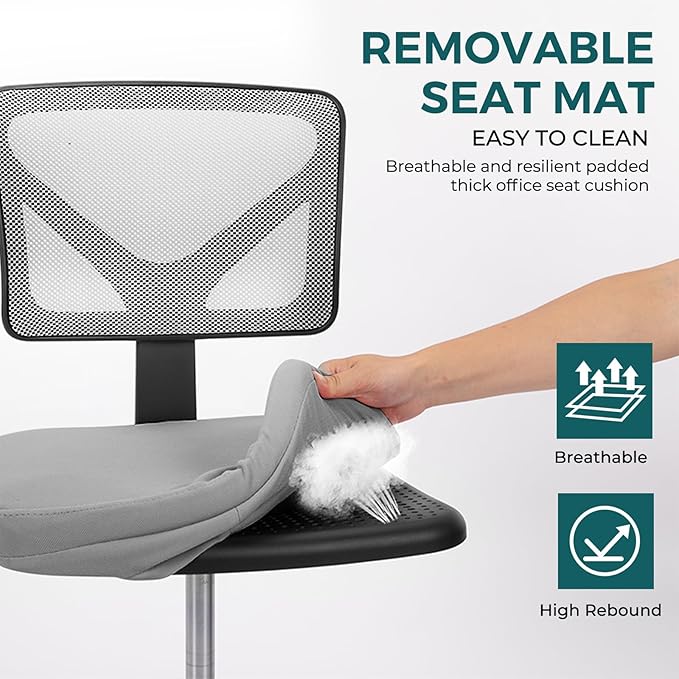 DUMOS Small Office Chairs with Wheels, Ergonomic Adjustable Home Desk Swivel Rolling Task Chair No Arms, Comfy Mesh Mid Back Computer Work Vanity Desk Chairs for Small Spaces, Dark Grey