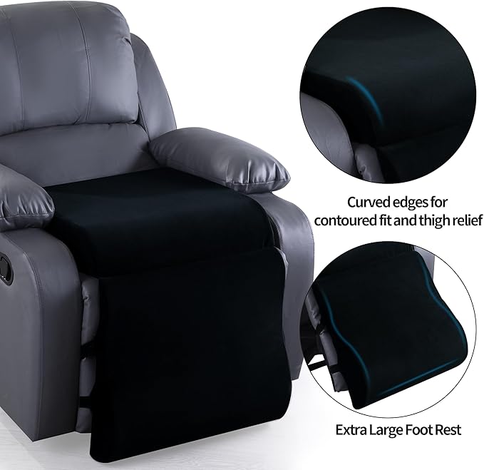 HOMBYS Foam Recliner Cushion with Leg Pillow for Elderly Large Square Seat Cushion Wave Shape Footrest for Armchairs Couch, Medium Thick & Supportive, Non-Slip Design, Black
