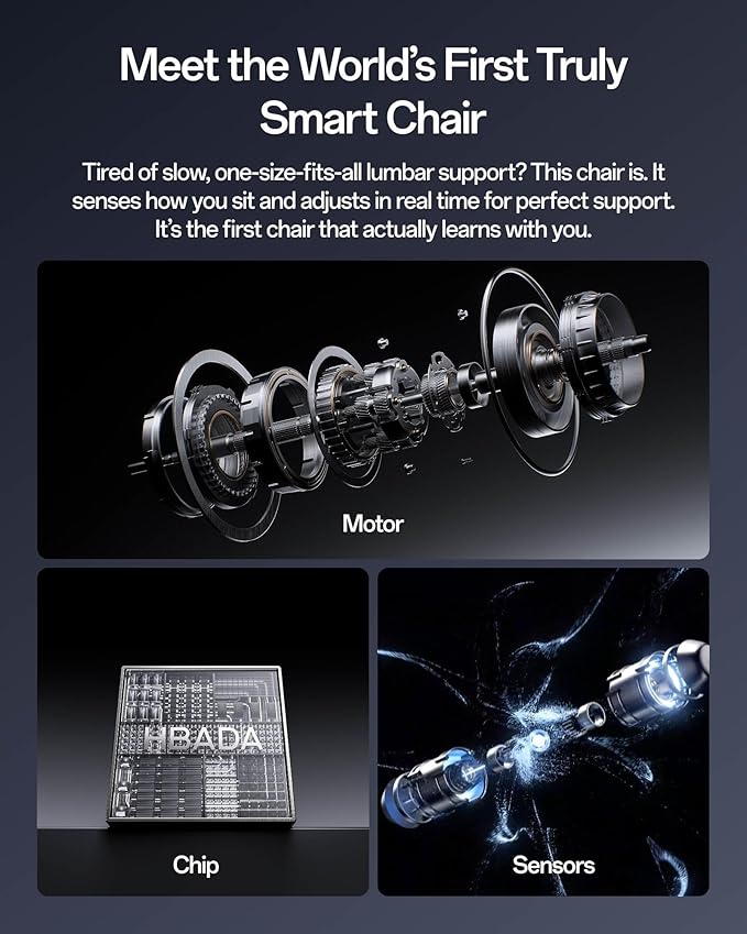 Hbada X7 Smart Ergonomic Chair, Office Chair, with Fully Automated Lumbar Tracking, 4D Adjustable Headrest, 720° Adjustable Armrests, Ventilated Seat Cushion, Swivel, Black