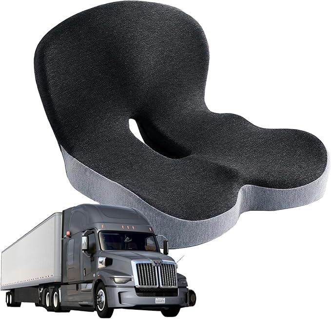 Memory Foam Seat Cushion for Truck Drivers Car Seat & Office Chairs Ergonomic Chair Cushion for Back Pain, Sciatica & Tailbone Relief – Non-Slip Cover, Long Sitting Support & Driving (Gray)