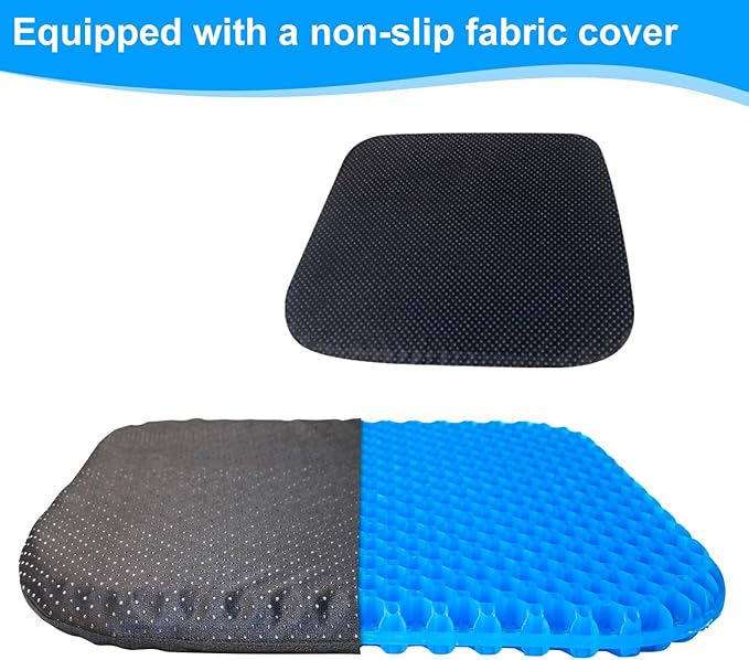 Shouken Large Gel Seat Cushion for Long Sitting with Non-Slip Cover - 18 x 17 Inches, Soft & Breathable, Gel Chair Cushion for Wheelchair, Car, Desk, Home, Hip Pain, Office Chair