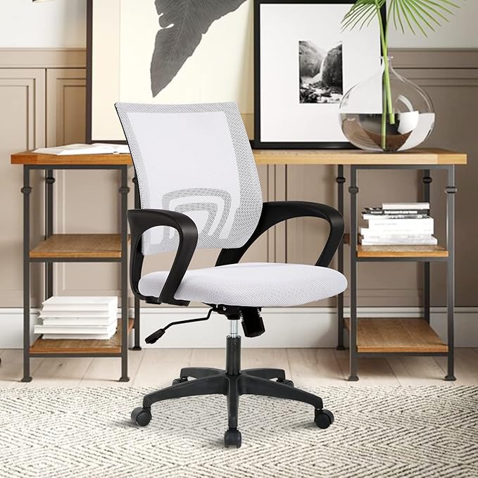 Office Chair, Ergonomic Desk Chair with Lumbar Support Arms, Adjustable Mid Back Executive Task Chairs Computer Chair Home Office Desk Chairs for Student, Women, (White)