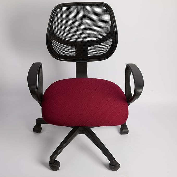 Melaluxe Stretch Jacquard Office Chair Cover, Removable Washable Desk Chair Cover Rotating Chair Seat Slipcover, Wine Red