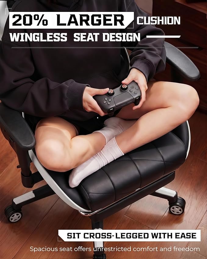 Gaming Chair, Big and Tall Video Game Chair with High Back PU Leather, Home Office Ergonomic Computer Chair with Footrest, Adjustable Height, 360° Swivel Wheels for Adults and Teens (White)