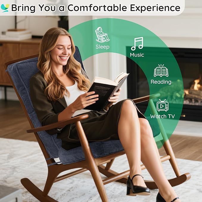 Rocking Chair Cushion - Non-Slip Thick Rocking Chair Pad Indoor with Ties High-Back Rocker Cushion Set for Porches Balconies Nurseries & Living Rooms