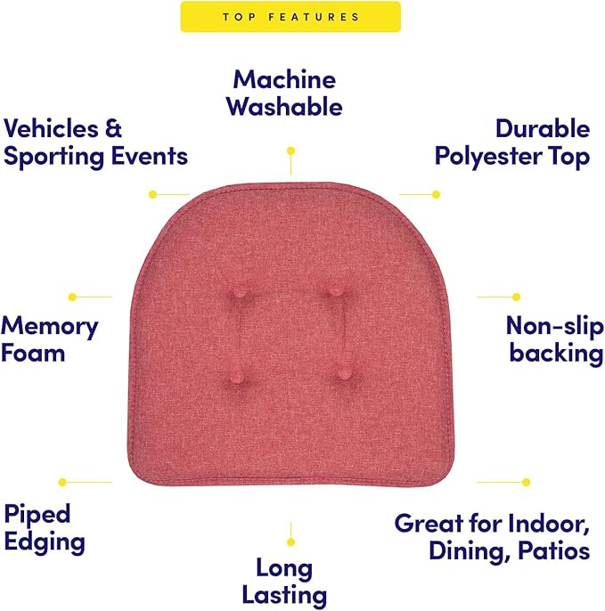Sweet Home Collection Chair Cushion Memory Foam Pads Tufted Slip Non Skid Rubber Back U-Shaped 17" x 16" Seat Cover, 6 Count (Pack of 1), Peach