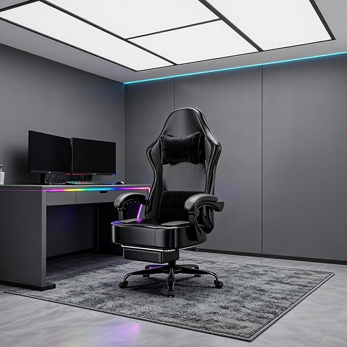 Gaming Chair with Pocket Spring Cushion and Footrest, Ergonomic Computer Chair for Adults, Breathable PU Leather Game Chair