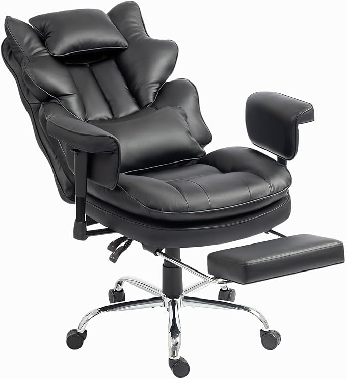 Big and Tall Office Chair, Oversized Computer Gaming Chair with 2-Layer Extra Wide Enlarged Pocket Spring Seat Cushion, High Back Reclining, Adjustable Armrests & Lumbar Support
