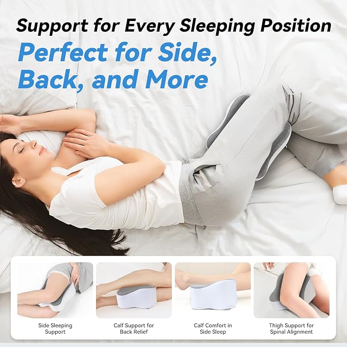 UJPFEO Knee Pillow for Side Sleepers,Leg Pillows for Sciatica,Knees,HIPS,Joints Between Legs,Back Pain Relief When Side Sleeping Spine Alignment Support for Knee Surgery Recovery,Grey