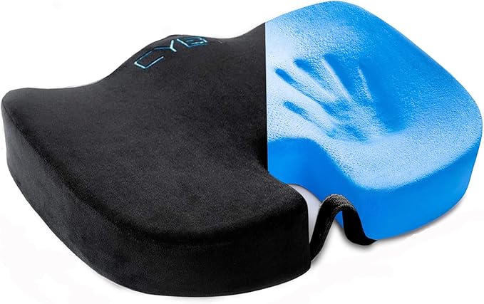 CYLEN Home Office Seat Cushion – Memory Foam Chair Cushion with Gel-Infused Material for Tailbone & Coccyx Pain Relief, Non-Slip Bottom, Machine Washable Cover – for Car, Wheelchair(Matte Black)
