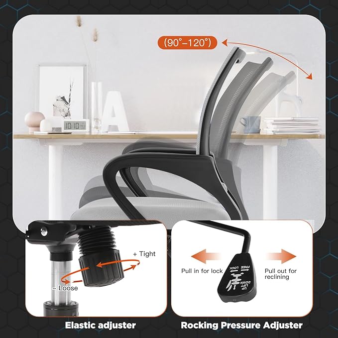 Dopinmin Modern Ergonomic Office Chair, Grey with Lumbar Support, Mesh Back, Rolling, Executive Swivel Computer Chair