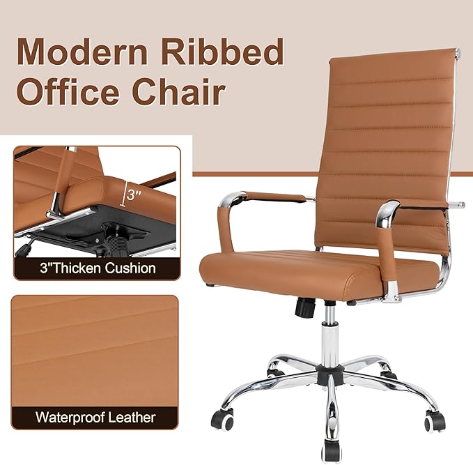 Okeysen Office Desk Chair, Ergonomic Leather Modern Conference Room Chairs, Executive Ribbed Height Adjustable Swivel Rolling Chair for Home Office