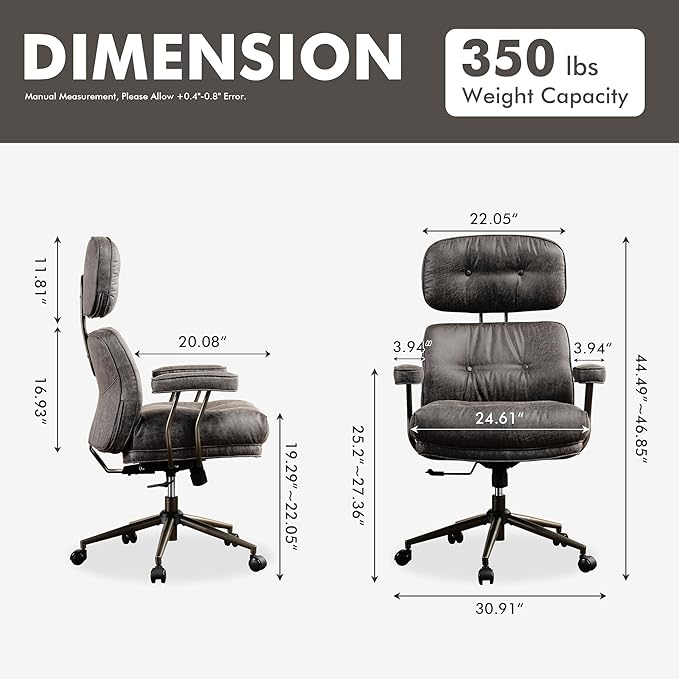 High Back Executive Office Chair with Comfortable Deep Seat,Grey Mid Century Modern Office Chair,Ergonomic Big and Tall Computer Desk Chairs with Lumbar Support(Grey Suede)