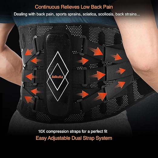 Back Brace for Lower Back Pain Women Men - 10x Maximum Compression and Adjustable - Lumbar Support Belt with 3D Pad - Ergonomic and Breathable 3D Material - for Herniated Disc,Sciatica (XXL)