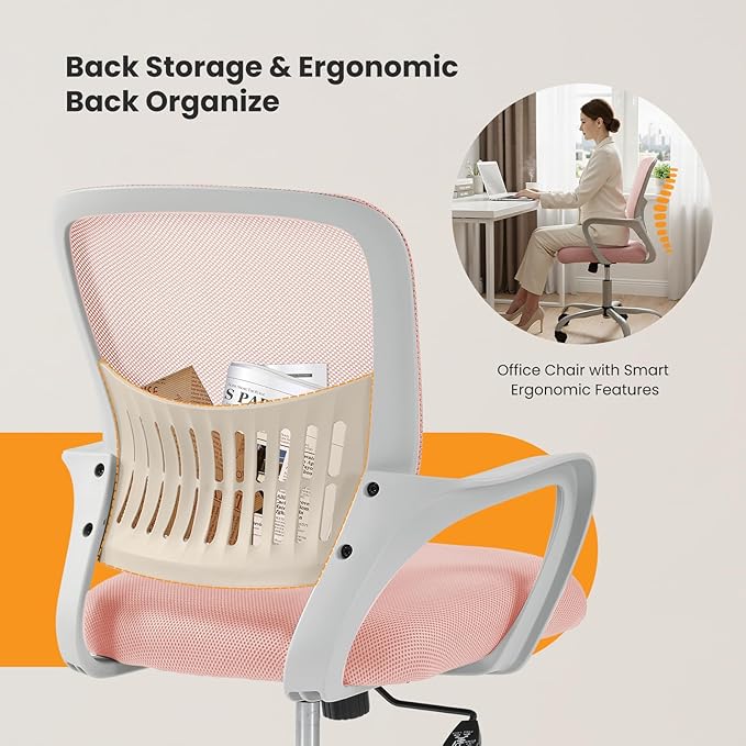 Sweetcrispy Home Office Managerial Executive Chair, Ergonomic Mesh Adjustable Swivel Mid-Back Computer Desk Chair with Comfortable Lumbar Support, Comfy Arms for Bedroom,Study