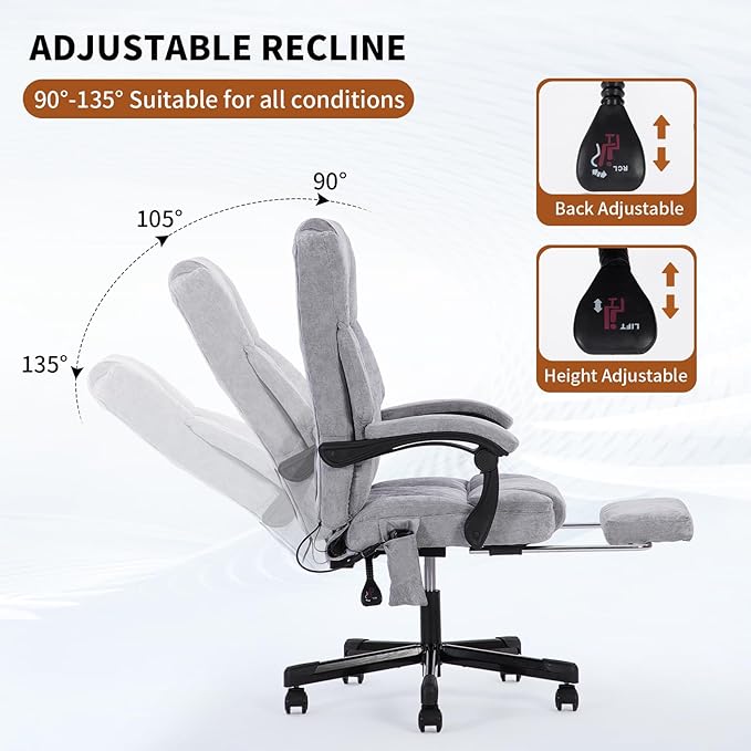 Massage Office Chair with Foot Rest,High Back & Heat 6 Vibration Points, Executive Desk Chair,Big and Tall Office Chair 400lbs, Comfortable Ergonomic Reclining Managerial Chair, Grey