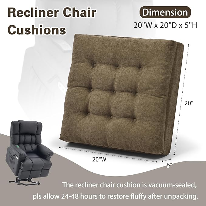 Recliner Cushion for Elderly - Patented Dual Seat Cushion for Sagging Recliner Replacement Booster Cushion for Easy Get Up from Chair, Sofa & Couch, Relieves Long-Sitting Pain 20x20x5 Brown