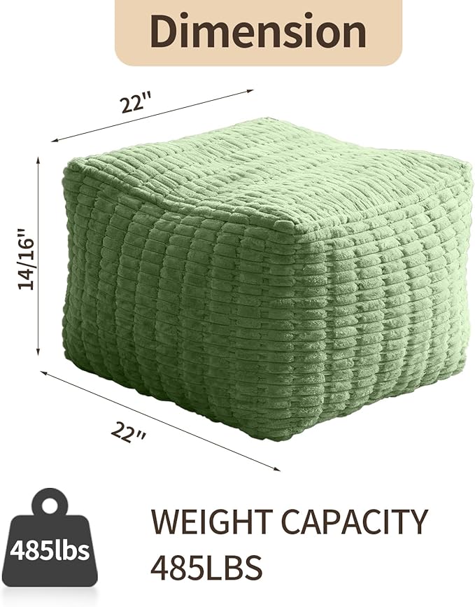Pouf Ottoman, Soft Corduroy Pouf, Poofy Ottoman Foot Rest，Poufs for Adults, Poofs & Ottomans Furniture, Floor Poof-Chair for Living Room & Bedroom (1PC, Fruit Green, 22"×22"×14")