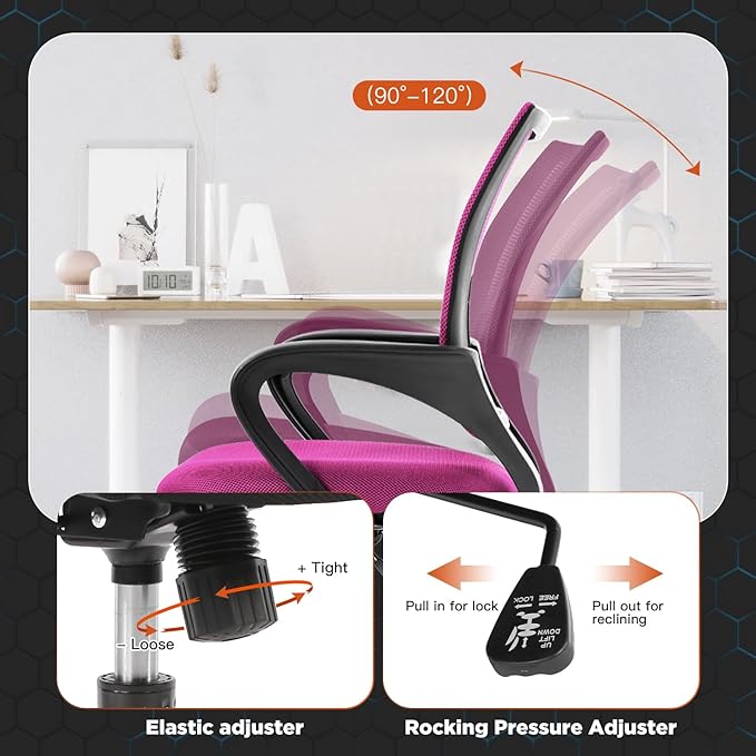 Ergonomic Office Chair Desk Chair Mesh Computer Chair Task Rolling Swivel Chair Upgraded Executive Swivel Computer Chair with Lumbar Support Modern Executive Adjustable Chair,Pink