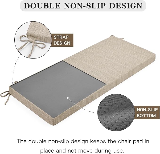 baibu 36 Inch Non-Slip Indoor Outdoor Bench Cushion with Ties, Classic Solid Color Rectangle Bench Seat Cushion Standard Size Foam Pad with Machine Washable Cover (Beige, 36x15x1.5in)