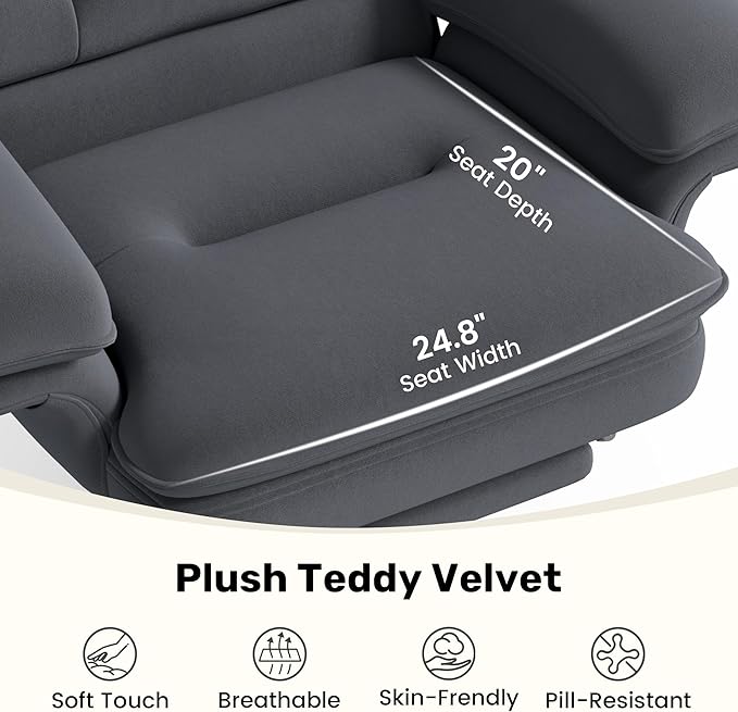 Criss Cross Office Chair with Flip-Up Armrests and Headrest, 135° Reclining Swivel Velvet Criss Cross Chair with Wheels & Foot Rest, Big and Tall Cloud Cross Legged Office Chair for Home, Gray