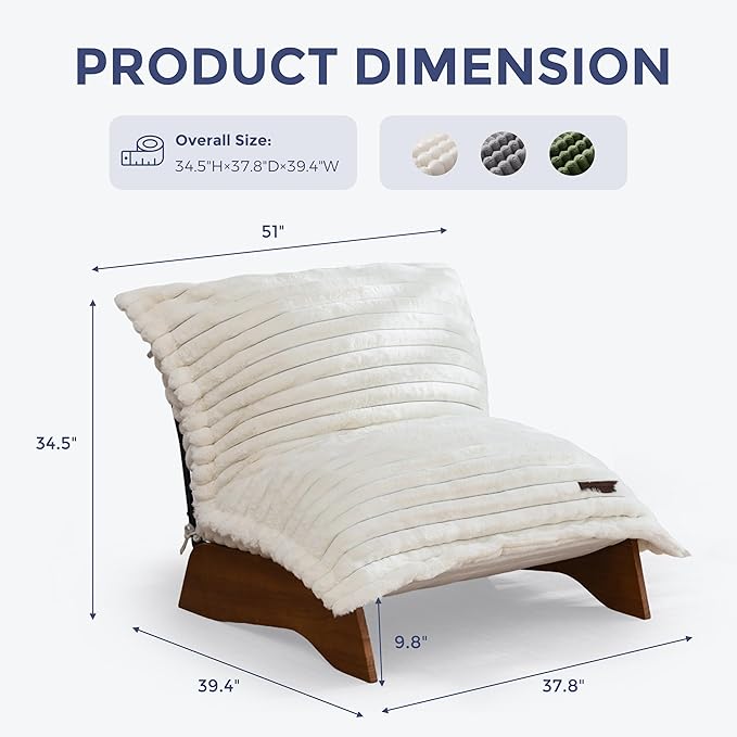 MAXYOYO Adjustable Living Room Chair, Convertible Bean Bag Chair & Recliner with Frame, Removable Cushion Floor Sofa Striped Fabric, Soft Upholstered Lounge for Bedroom, Dorm, Beige