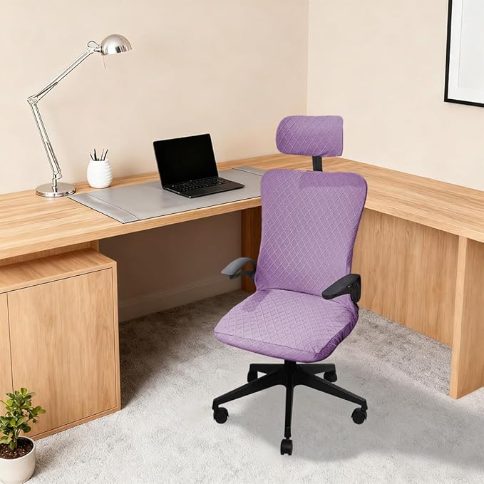 Ergonomic Office Chair Covers Set with Headrest Cover Stretch Desk Computer Chair and Headrest Slipcovers Washable Protector Slipcovers for Swivel Computer Chair 2 Pieces Purple