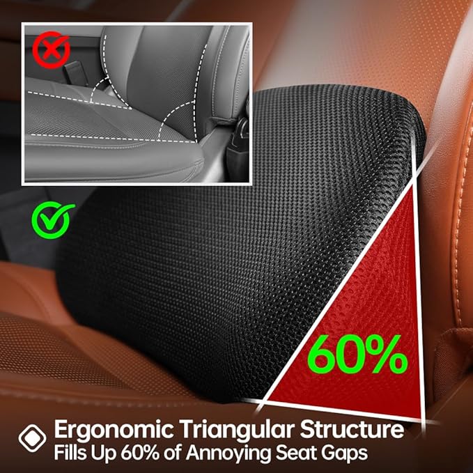 1P Car Lumbar Support with Ergonomic Structure, Suitable for Office Chairs, Gaming Chairs and Car Seats, Memory Foam Material with Breathable Mesh Fabric, Long-Lasting Lumbar Support