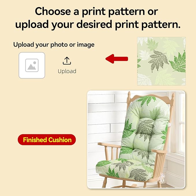 Rocking Chair Cushion, Personalized Design Printed Patterns/Fabrics, High-Density Sponge, Durable Comfort Non-Slip Bottom Tufted Seat Pads with Ties, 44x19x4 inch