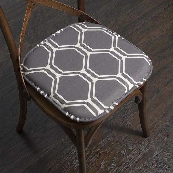 Sweet Home Collection Chair Cushion Memory Foam Pads Honeycomb Pattern Slip Non Skid Rubber Back Rounded Square 16" x 16" Seat Cover, 2 Pack, Mirage Gray/White 2 Count