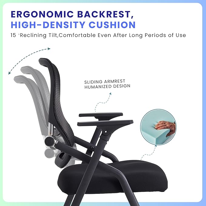 8 Pack Stackable & Foldable Conference Room Chairs with Lumbar Support, Armrest - Ergonomic Mesh Bouncing Back for Office Meeting, Conference, Reception and Training Room Chair