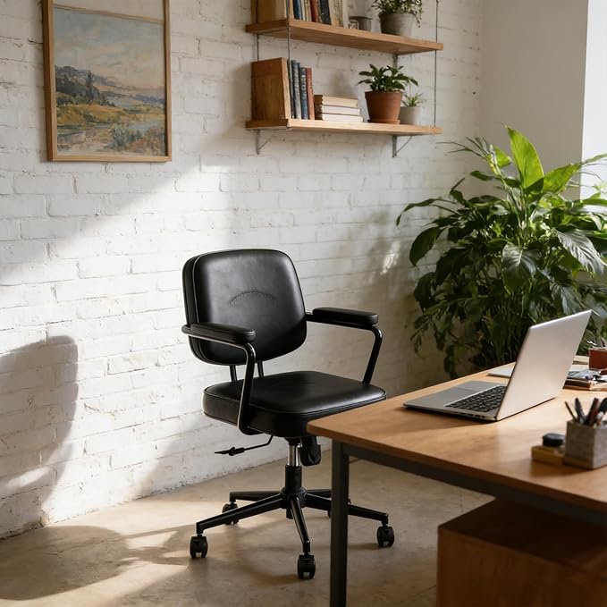 Office Desk Chair, Ergonomic Desk Chair with Padded Cushion & Backrest, Adjustable Height & 360° Swivel, Armrest Task Chair for Home Office, Computer Desk & Vanity, Black